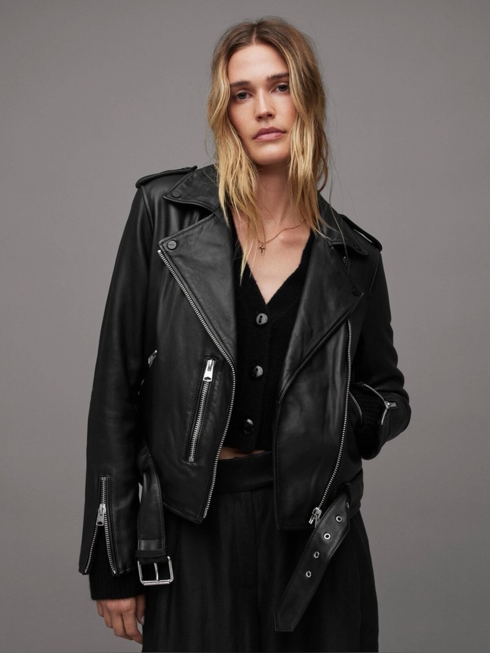 Balfern Leather Biker Jacket – Black